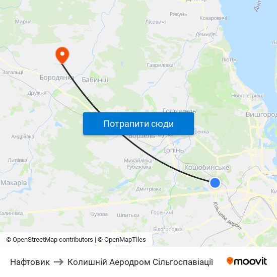 Нафтовик to Колишній Аеродром Сільгоспавіації map