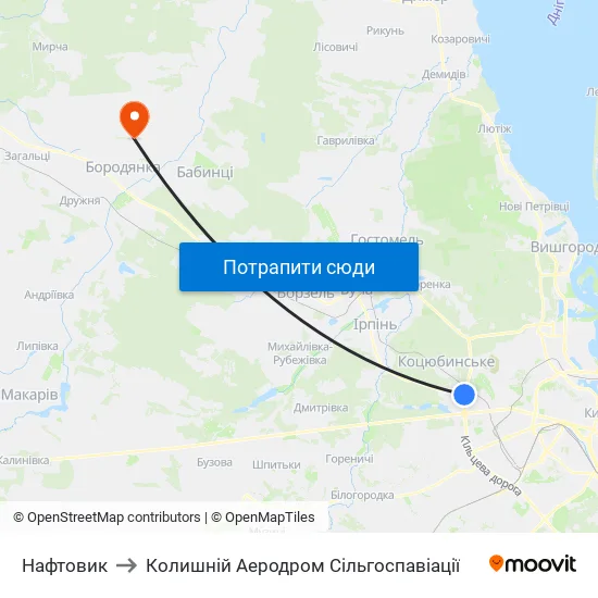 Нафтовик to Колишній Аеродром Сільгоспавіації map