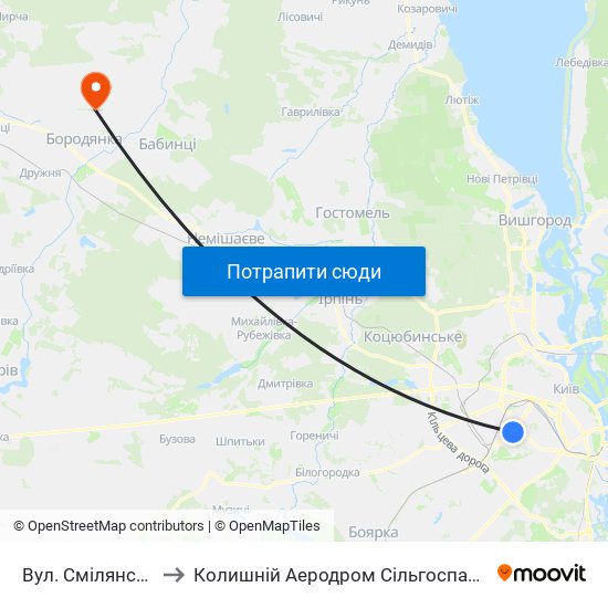 Вул. Смілянська to Колишній Аеродром Сільгоспавіації map