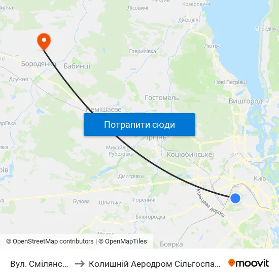 Вул. Смілянська to Колишній Аеродром Сільгоспавіації map