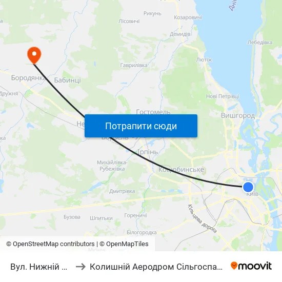 Вул. Нижнiй Вал to Колишній Аеродром Сільгоспавіації map