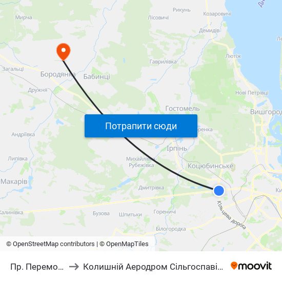Пр. Перемоги to Колишній Аеродром Сільгоспавіації map