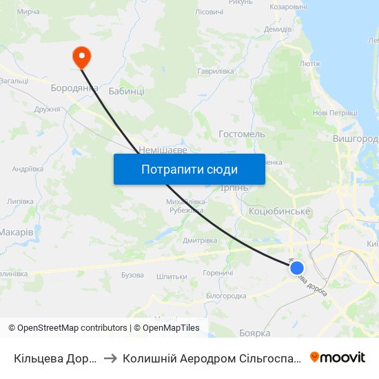 Кільцева Дорога to Колишній Аеродром Сільгоспавіації map