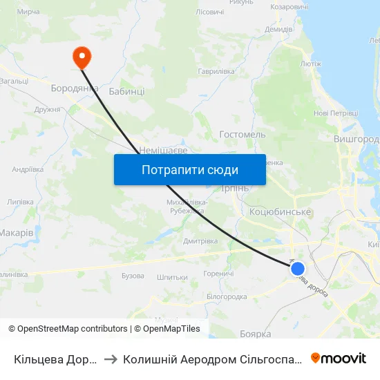 Кільцева Дорога to Колишній Аеродром Сільгоспавіації map