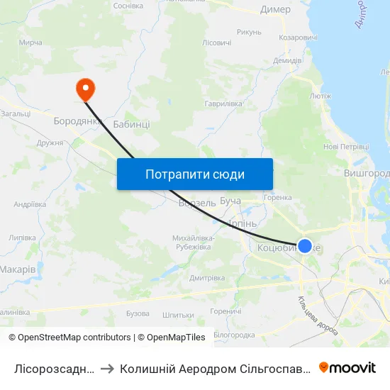 Лісорозсадник to Колишній Аеродром Сільгоспавіації map