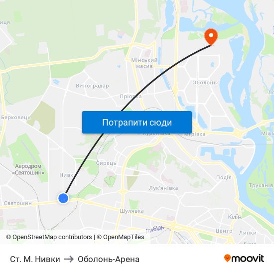 Ст. М. Нивки to Оболонь-Арена map