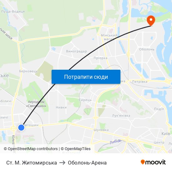 Ст. М. Житомирська to Оболонь-Арена map