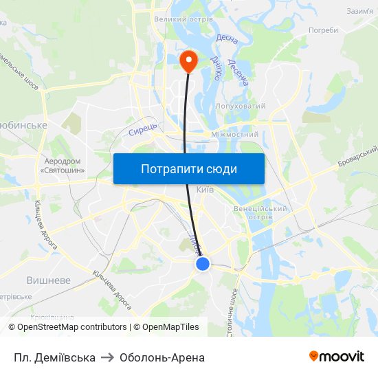 Пл. Деміївська to Оболонь-Арена map