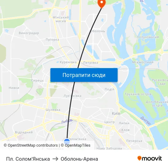 Пл. Солом'Янська to Оболонь-Арена map