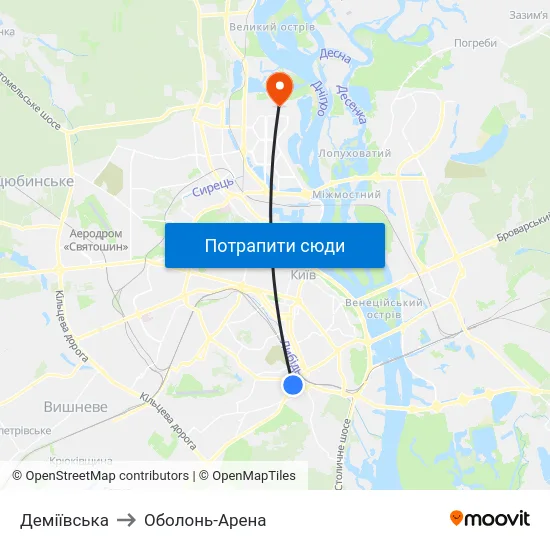 Деміївська to Оболонь-Арена map