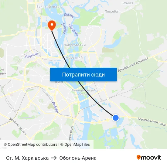 Ст. М. Харківська to Оболонь-Арена map