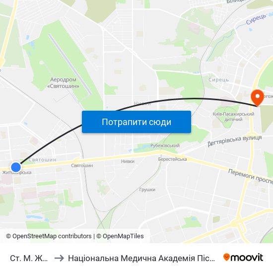 Ст. М. Житомирська to Національна Медична Академія Післядипломної Освіти Імені П. Л. Шупика map