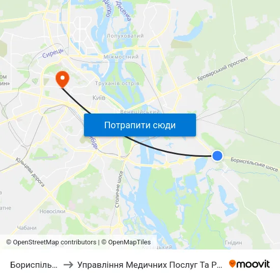 Бориспільська to Управління Медичних Послуг Та Реабілітації map