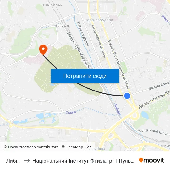 Либідська to Національний Інститут Фтизіатрії І Пульмонології Ім. Ф.Г. Яновського map