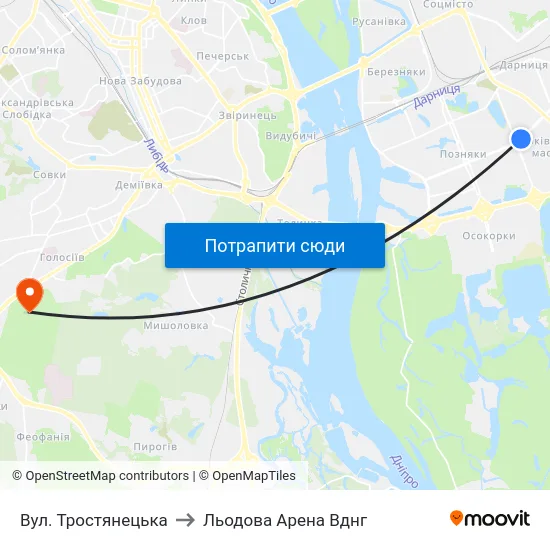 Вул. Тростянецька to Льодова Арена Вднг map