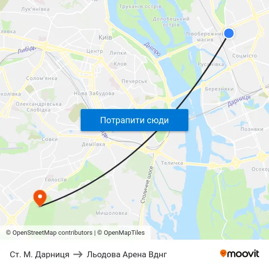 Ст. М. Дарниця to Льодова Арена Вднг map