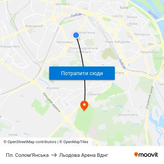 Пл. Солом'Янська to Льодова Арена Вднг map