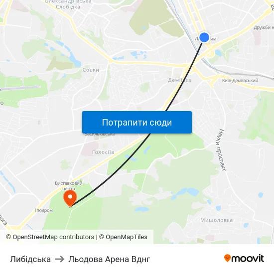 Либідська to Льодова Арена Вднг map