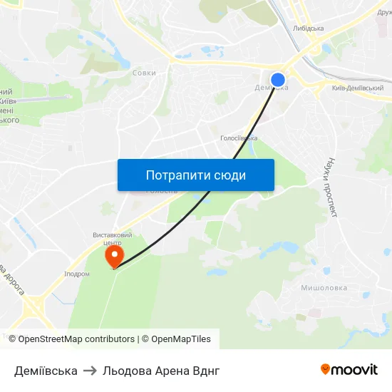 Деміївська to Льодова Арена Вднг map