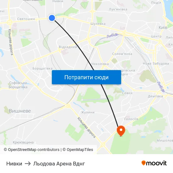Нивки to Льодова Арена Вднг map