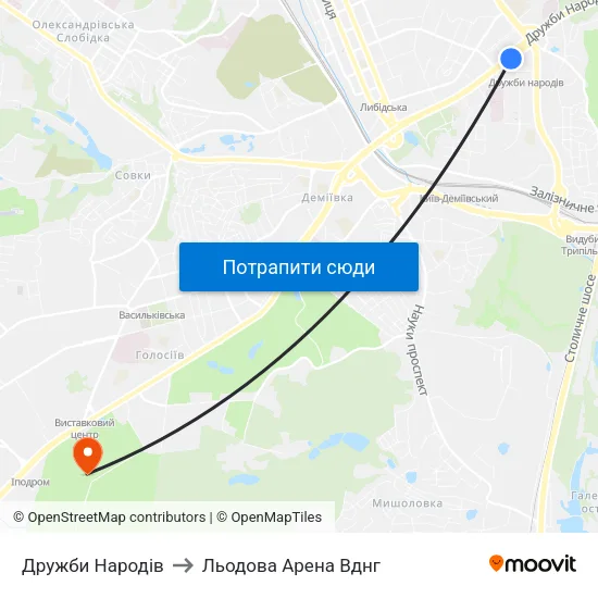 Дружби Народів to Льодова Арена Вднг map