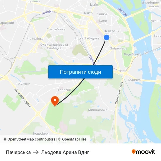 Печерська to Льодова Арена Вднг map