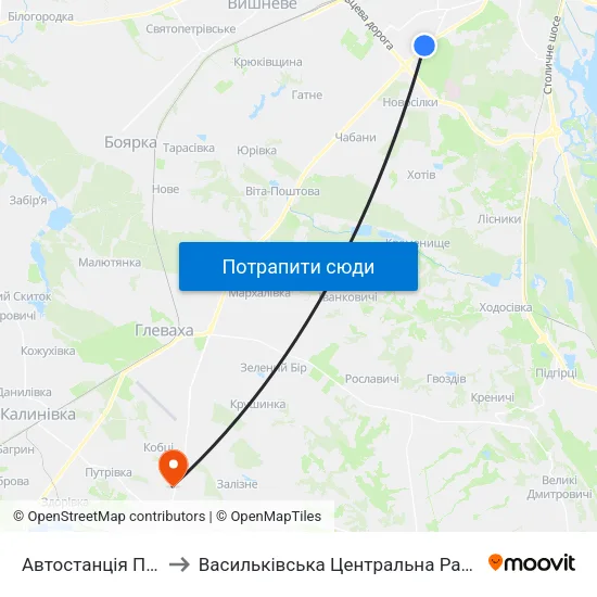 Автостанція Південна to Васильківська Центральна Районна Лікарня map