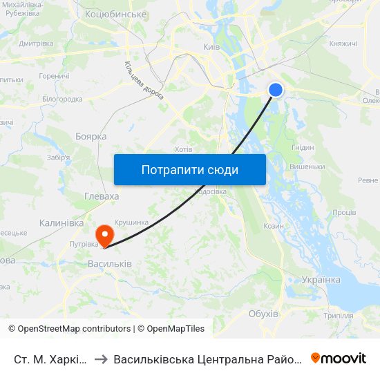 Ст. М. Харківська to Васильківська Центральна Районна Лікарня map