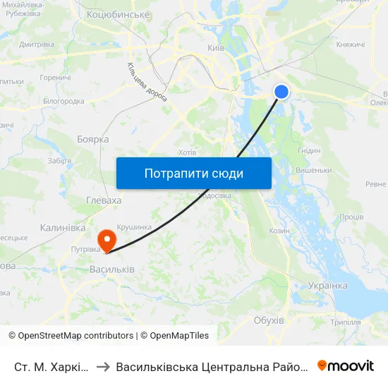 Ст. М. Харківська to Васильківська Центральна Районна Лікарня map