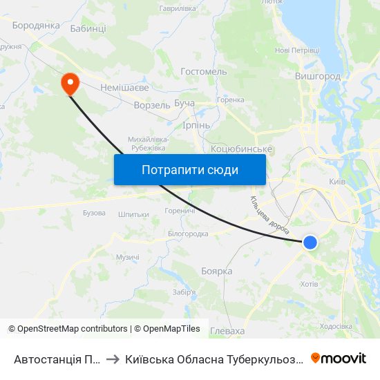 Автостанція Південна to Київська Обласна Туберкульозна Лікарня №2 map