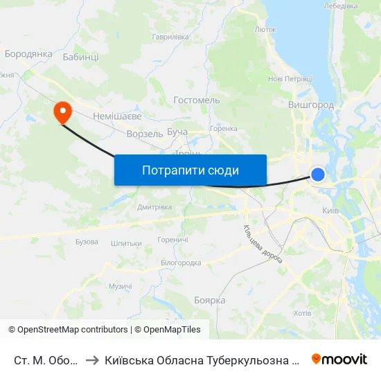 Ст. М. Оболонь to Київська Обласна Туберкульозна Лікарня №2 map