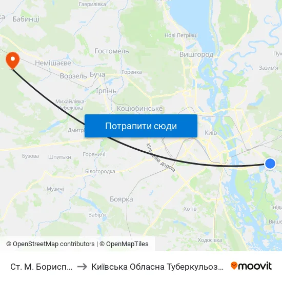 Ст. М. Бориспільська to Київська Обласна Туберкульозна Лікарня №2 map