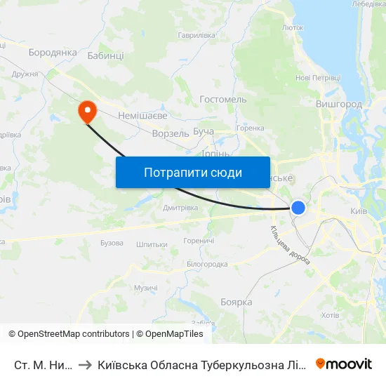 Ст. М. Нивки to Київська Обласна Туберкульозна Лікарня №2 map