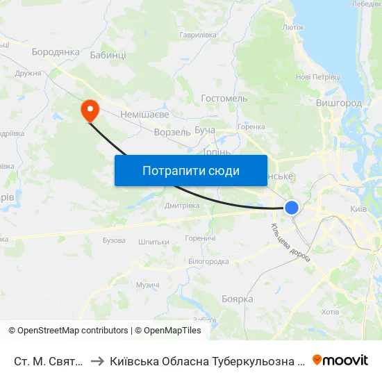 Ст. М. Святошин to Київська Обласна Туберкульозна Лікарня №2 map