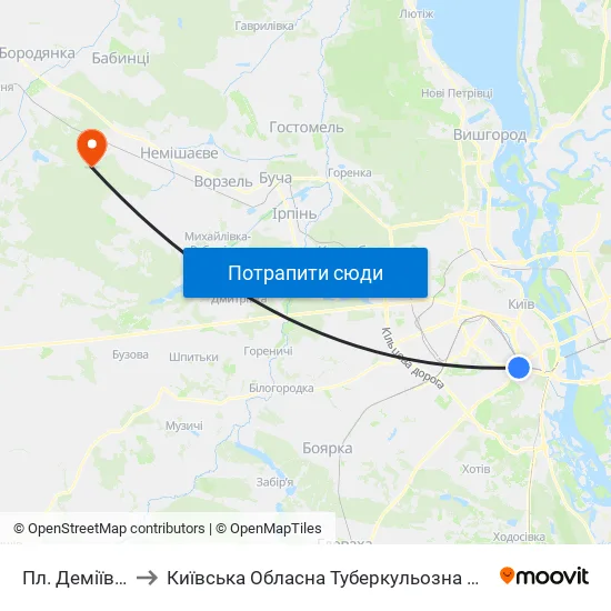 Пл. Деміївська to Київська Обласна Туберкульозна Лікарня №2 map