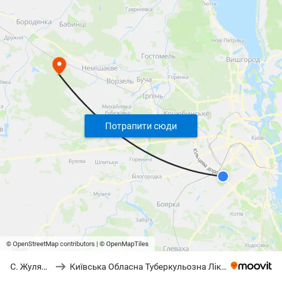 С. Жуляни-2 to Київська Обласна Туберкульозна Лікарня №2 map