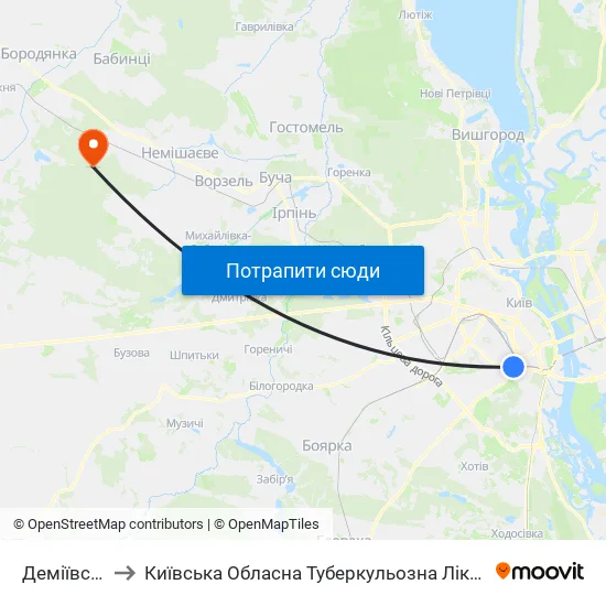 Деміївська to Київська Обласна Туберкульозна Лікарня №2 map