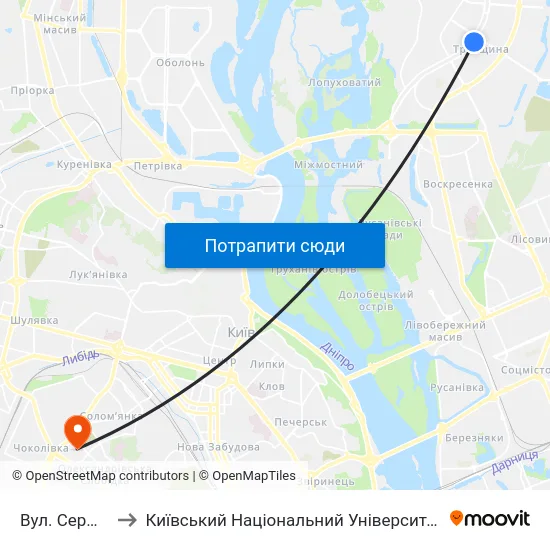 Вул. Сержа Лифаря to Київський Національний Університет Будівництва І Архітектури map