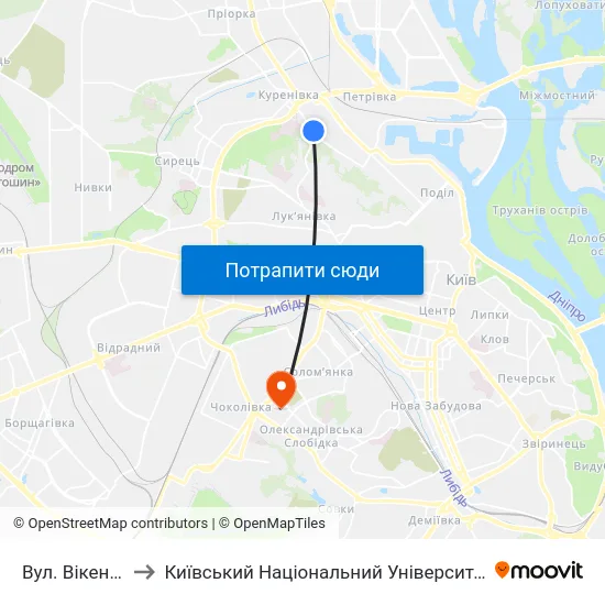 Вул. Вікентія Хвойки to Київський Національний Університет Будівництва І Архітектури map