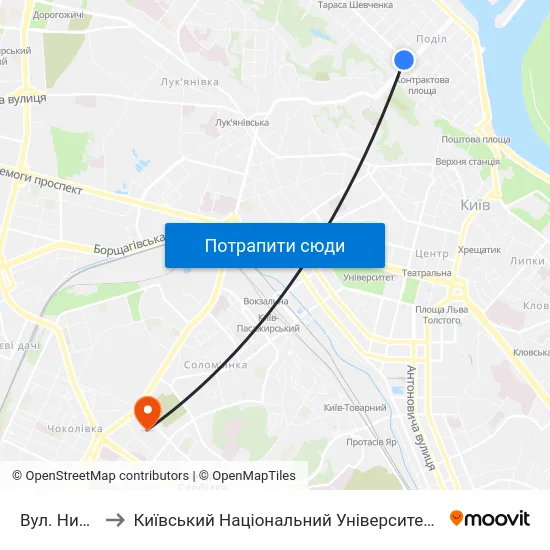Вул. Нижній Вал to Київський Національний Університет Будівництва І Архітектури map