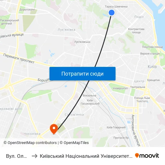 Вул. Оленівська to Київський Національний Університет Будівництва І Архітектури map