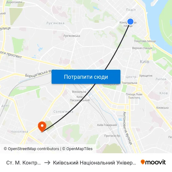 Ст. М. Контрактова Площа to Київський Національний Університет Будівництва І Архітектури map