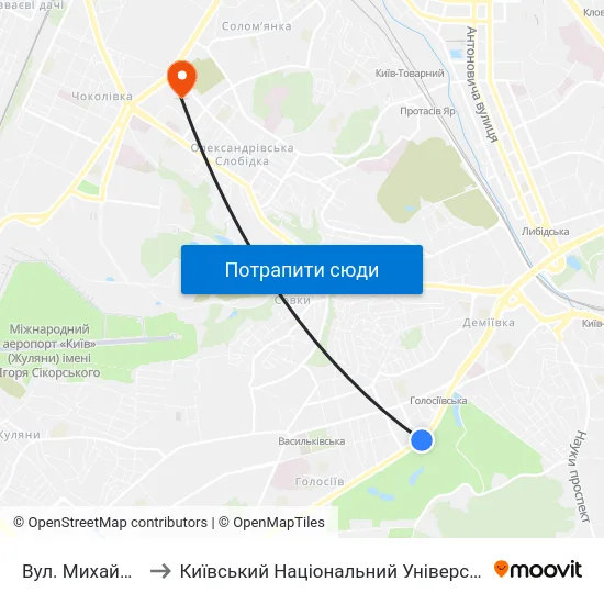 Вул. Михайла Стельмаха to Київський Національний Університет Будівництва І Архітектури map