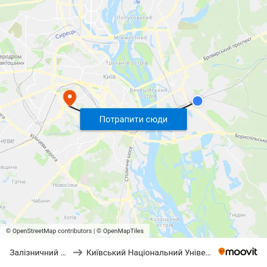 Залізничний Вокзал Дарниця to Київський Національний Університет Будівництва І Архітектури map