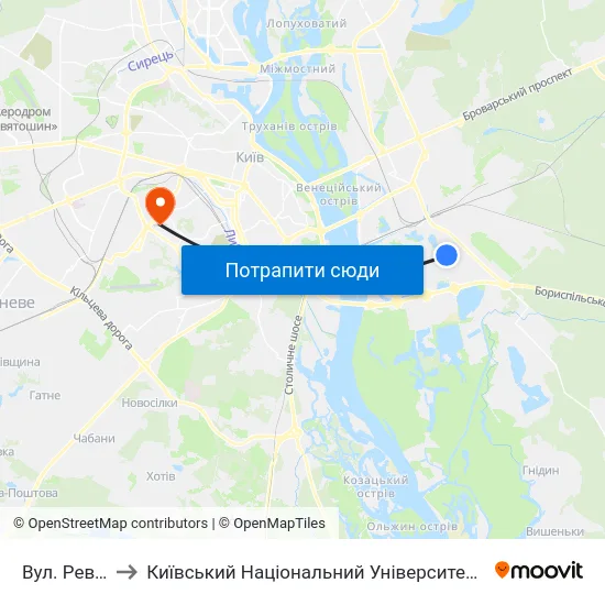 Вул. Ревуцького to Київський Національний Університет Будівництва І Архітектури map