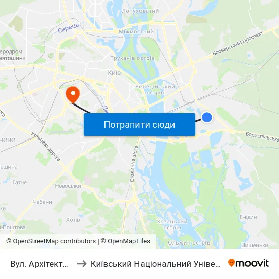 Вул. Архітектора Вербицького to Київський Національний Університет Будівництва І Архітектури map