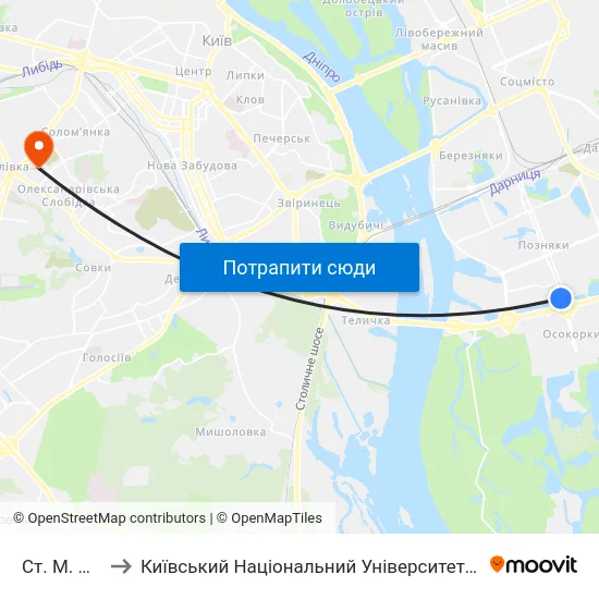 Ст. М. Позняки to Київський Національний Університет Будівництва І Архітектури map
