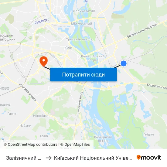 Залізничний Вокзал Дарниця to Київський Національний Університет Будівництва І Архітектури map