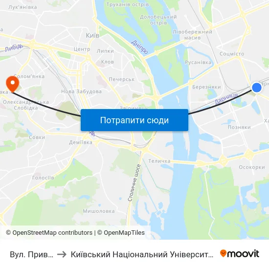 Вул. Привокзальна to Київський Національний Університет Будівництва І Архітектури map