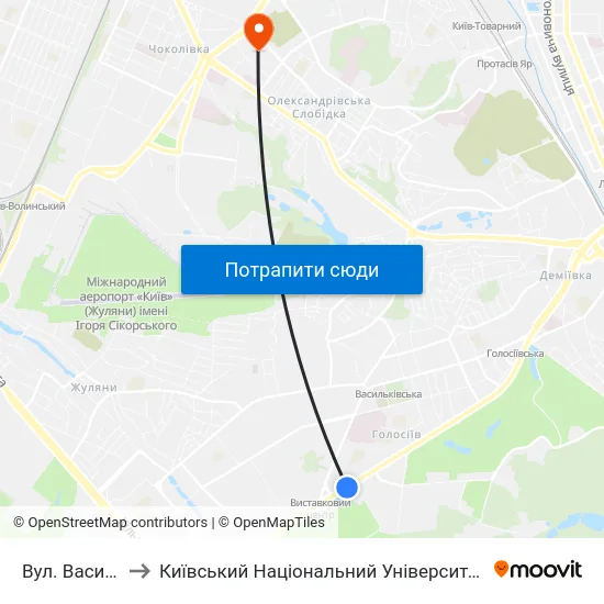 Вул. Васильківська to Київський Національний Університет Будівництва І Архітектури map